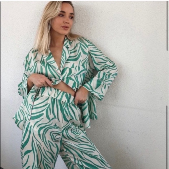 NEW!!! Zara Green&Cream Zebra Print Pajama Top - Picture 4 of 8